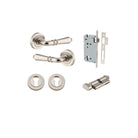 Door Lever Sarlat Round Rose Pair Satin Nickel D52xP58mm Entrance Kit, Mortice Lock Euro Satin Nickel CTC85mm Backset 60mm, Euro Cylinder Key Thumb 6 Pin Satin Nickel L70mm KA1, Escutcheon Euro Concealed Fix Round Pair Satin Nickel D52xP10mm in Satin Nick