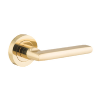 Door Lever Baltimore Round Rose Pair Polished Brass D52xP58mm Passage Kit, Tube Latch Split Cam 'T' Striker Polished Brass Backset 60mm in Polished Brass