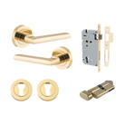 Door Lever Baltimore Round Rose Pair Polished Brass D52xP58mm Entrance Kit, Mortice Lock Euro Polished Brass CTC85mm Backset 60mm, Euro Cylinder Key Thumb 6 Pin Polished Brass L70mm KA1, Escutcheon Euro Concealed Fix Round Pair Polished Brass D52x… in Polished Brass