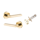 Door Lever Baltimore Round Rose Pair Polished Brass D52xP58mm Passage Kit, Tube Latch Split Cam 'T' Striker Polished Brass Backset 60mm in Polished Brass