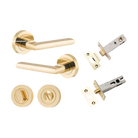 Door Lever Baltimore Round Rose Pair Polished Brass D52xP58mm Privacy Kit, Tube Latch Split Cam 'T' Striker Polished Brass Backset 60mm, Privacy Bolt Round Bolt Polished Brass Backset 60mm, Privacy Turn Oval Concealed Fix Round Polished Brass D52x… in Polished Brass