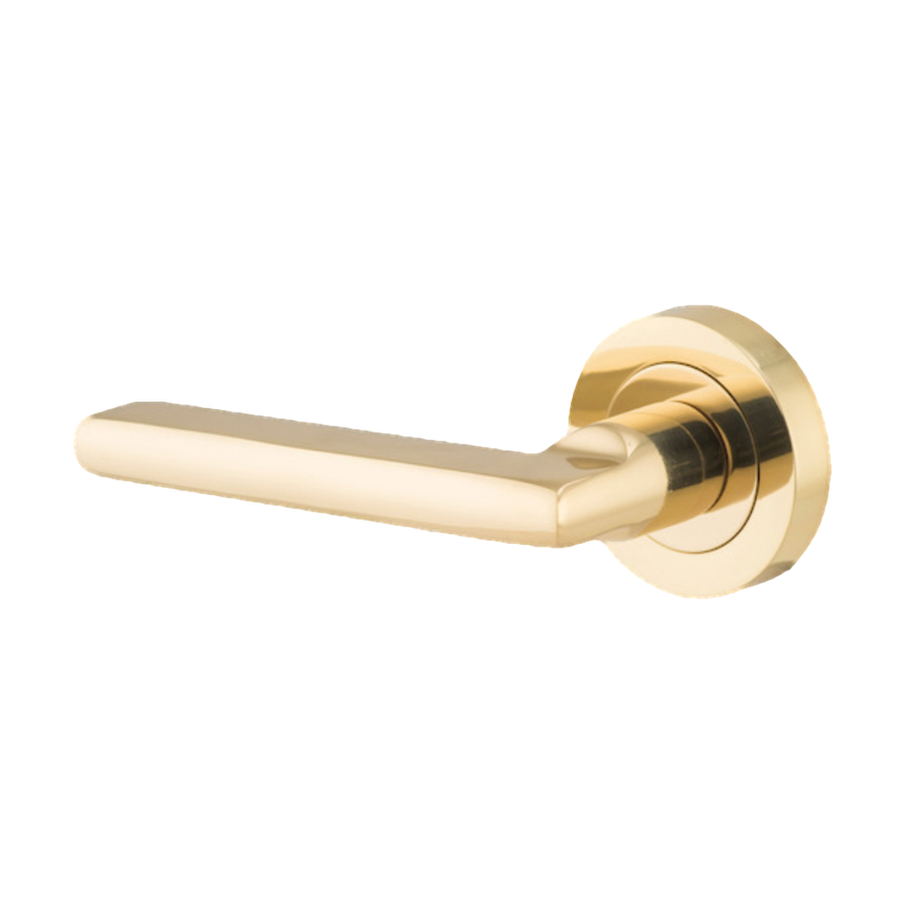 Door Lever Baltimore Rose Round Concealed Fix Left Hand Fixed Polished Brass L118xP57mm BPD52mm in Polished Brass