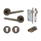 Door Lever Baltimore Round Rose Pair Signature Brass D52xP58mm Entrance Kit, Mortice Lock Euro Signature Brass CTC85mm Backset 60mm, Euro Cylinder Dual Function 5 Pin Signature Brass L65mm KA1, Escutcheon Euro Concealed Fix Round Pair Signature Bra… in Signature Brass