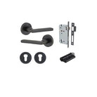 Pair of Iver Baltimore lever door handles on round rose, featuring a sleek finish and modern design.