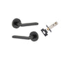 Door Lever Baltimore Round Rose Pair Matt Black D52xP58mm Passage Kit, Tube Latch Split Cam 'T' Striker Matt Black Backset 60mm in Matt Black
