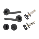 Door Lever Baltimore Round Rose Pair Matt Black D52xP58mm Privacy Kit, Tube Latch Split Cam 'T' Striker Matt Black Backset 60mm, Privacy Bolt Round Bolt Matt Black Backset 60mm, Privacy Turn Oval Concealed Fix Round Matt Black D52xP23mm in Matt Black