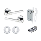 Door Lever Baltimore Round Rose Pair Polished Chrome D52xP58mm Entrance Kit, Mortice Lock Euro Polished Chrome CTC85mm Backset 60mm, Euro Cylinder Dual Function 5 Pin Polished Chrome L65mm KA1, Escutcheon Euro Concealed Fix Round Pair Polished Chr… in Polished Chrome