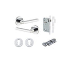 Pair of Iver Baltimore lever handles on round rose, featuring sleek metal design and modern finish.