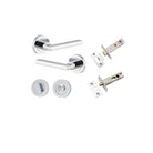 Pair of Iver Baltimore lever door handles on round rose, featuring a sleek design in a polished finish.