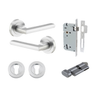 Door Lever Baltimore Round Rose Pair Brushed Chrome D52xP58mm Entrance Kit, Mortice Lock Euro Brushed Chrome CTC85mm Backset 60mm, Euro Cylinder Key Thumb 6 Pin Brushed Chrome L70mm KA1, Escutcheon Euro Concealed Fix Round Pair Brushed Chrome D52x… in Brushed Chrome