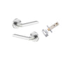 Door Lever Baltimore Round Rose Pair Brushed Chrome D52xP58mm Passage Kit, Tube Latch Split Cam 'T' Striker Brushed Chrome Backset 60mm in Brushed Chrome