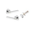 Pair of Iver Baltimore lever door handles on round rose, featuring sleek metal design and modern black finish.