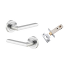 Door Lever Baltimore Round Rose Pair Brushed Chrome D52xP58mm Passage Kit, Tube Latch Split Cam 'T' Striker Brushed Chrome Backset 60mm in Brushed Chrome