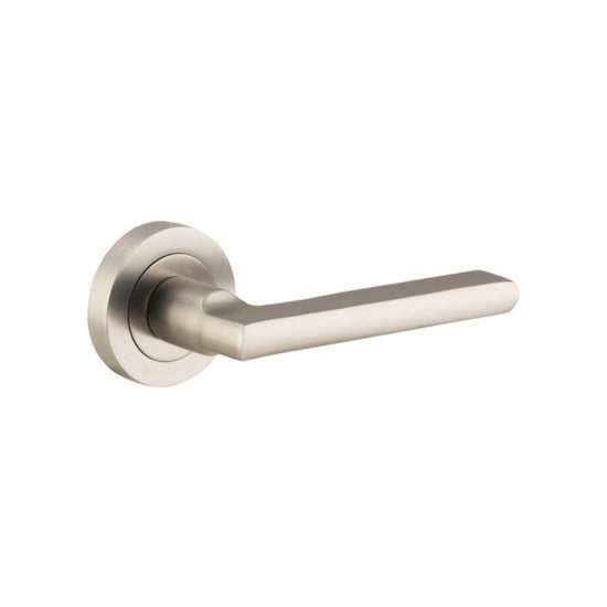 Door Lever Baltimore Round Rose Pair Satin Nickel H52xW52xP55mm

(Latch/Lock Sold Separately) in Satin Nickel