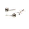 Door Lever Baltimore Round Rose Inbuilt Privacy Pair Satin Nickel D58xP58mm with Tube Latch Privacy with Faceplate & T Striker Backset 60mm in Satin Nickel