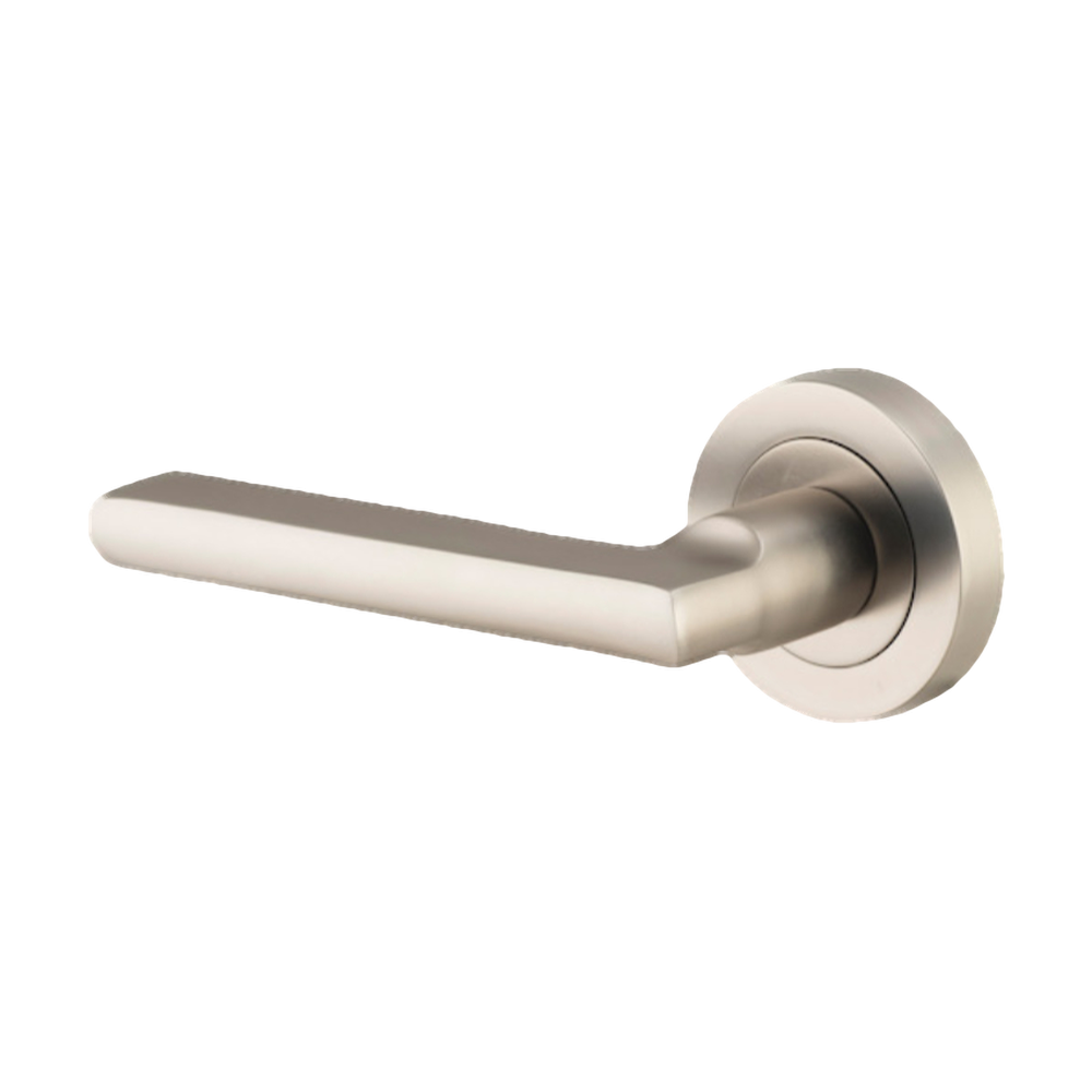 Door Lever Baltimore Round Rose Single Fixed Lever, Satin Nickel H52xW52xP55mm [Left Hand] in Satin Nickel
