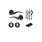 Door Lever Oxford Round Rose Pair Matt Black D52xP64mm Entrance Kit, Mortice Lock Euro Matt Black CTC85mm Backset 60mm, Euro Cylinder Dual Function 5 Pin Matt Black L65mm KA1, Escutcheon Euro Concealed Fix Round Pair Matt Black D52xP10mm in Matt Black