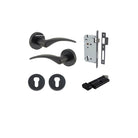 Door Lever Oxford Round Rose Pair Matt Black D52xP64mm Entrance Kit, Mortice Lock Euro Matt Black CTC85mm Backset 60mm, Euro Cylinder Key Thumb 6 Pin Matt Black L70mm KA1, Escutcheon Euro Concealed Fix Round Pair Matt Black D52xP10mm in Matt Black