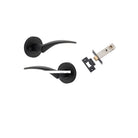 Door Lever Oxford Round Rose Inbuilt Privacy Pair Matt Black D58xP64mm with Tube Latch Privacy with Faceplate & T Striker Backset 60mm in Matt Black