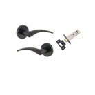Door Lever Oxford Round Rose Pair Matt Black D52xP64mm Passage Kit, Tube Latch Split Cam 'T' Striker Matt Black Backset 60mm in Matt Black