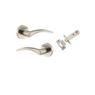 Door Lever Oxford Round Rose Pair Satin Nickel D52xP64mm Passage Kit, Tube Latch Split Cam 'T' Striker Satin Nickel Backset 60mm in Satin Nickel