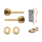 Door Lever Baltimore Round Rose Pair Brushed Brass D52xP58mm Entrance Kit, Mortice Lock Euro Brushed Brass CTC85mm Backset 60mm, Euro Cylinder Dual Function 5 Pin Brushed Brass L65mm KA1, Escutcheon Euro Concealed Fix Round Pair Brushed Brass D52x… in Brushed Brass