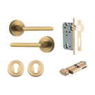 Door Lever Baltimore Round Rose Pair Brushed Brass D52xP58mm Entrance Kit, Mortice Lock Euro Brushed Brass CTC85mm Backset 60mm, Euro Cylinder Key Thumb 6 Pin Brushed Brass L70mm  
 KA1, Escutcheon Euro Concealed Fix Round Pair Brushed Brass D52xP… in Brushed Brass