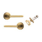 Door Lever Baltimore Round Rose Pair Brushed Brass D52xP58mm Passage Kit, Tube Latch Split Cam 'T' Striker Brushed Brass Backset 60mm in Brushed Brass