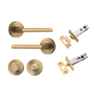 Door Lever Baltimore Round Rose Pair Brushed Brass D52xP58mm Privacy Kit, Tube Latch Split Cam 'T' Striker Brushed Brass Backset 60mm, Privacy Bolt Round Bolt Brushed Brass Backset 60mm, Privacy Turn Oval Concealed Fix Round Brushed Brass D52xP23mm in Brushed Brass