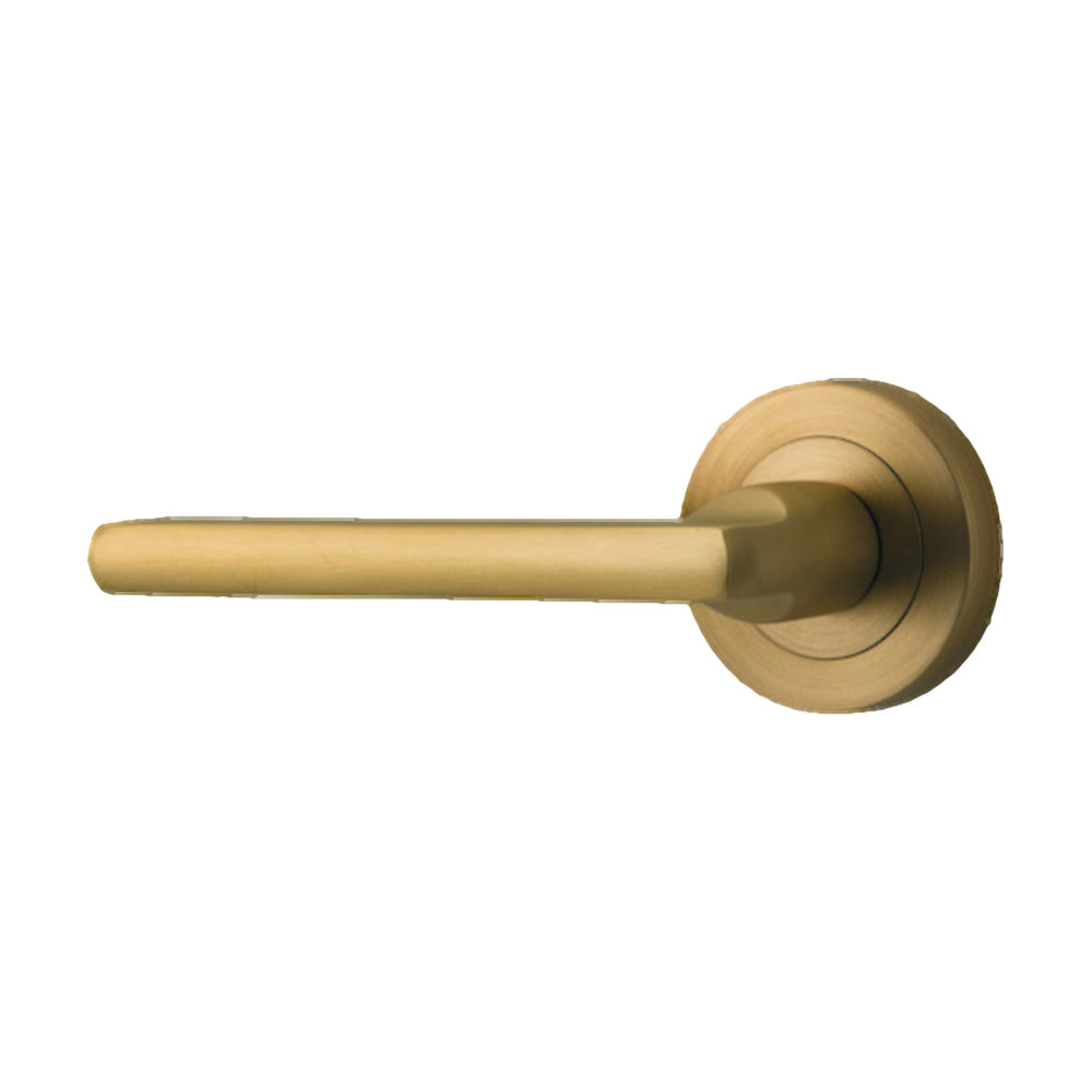 Door Lever Baltimore Rose Round Concealed Fix Left Hand Fixed Brushed Brass L118xP57mm BPD52mm in Brushed Brass