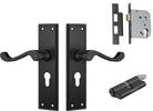 Door Lever Milton Matt Black Key / Key Entrance Set in Matt Black