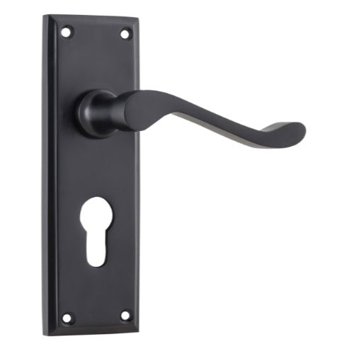 Door Lever Camden Euro Pair Matt Black H152xW50xP60mm in Matt Black