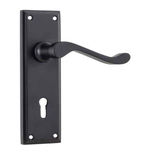 Door Lever Camden Lock Pair Matt Black H152xW50xP60mm in Matt Black