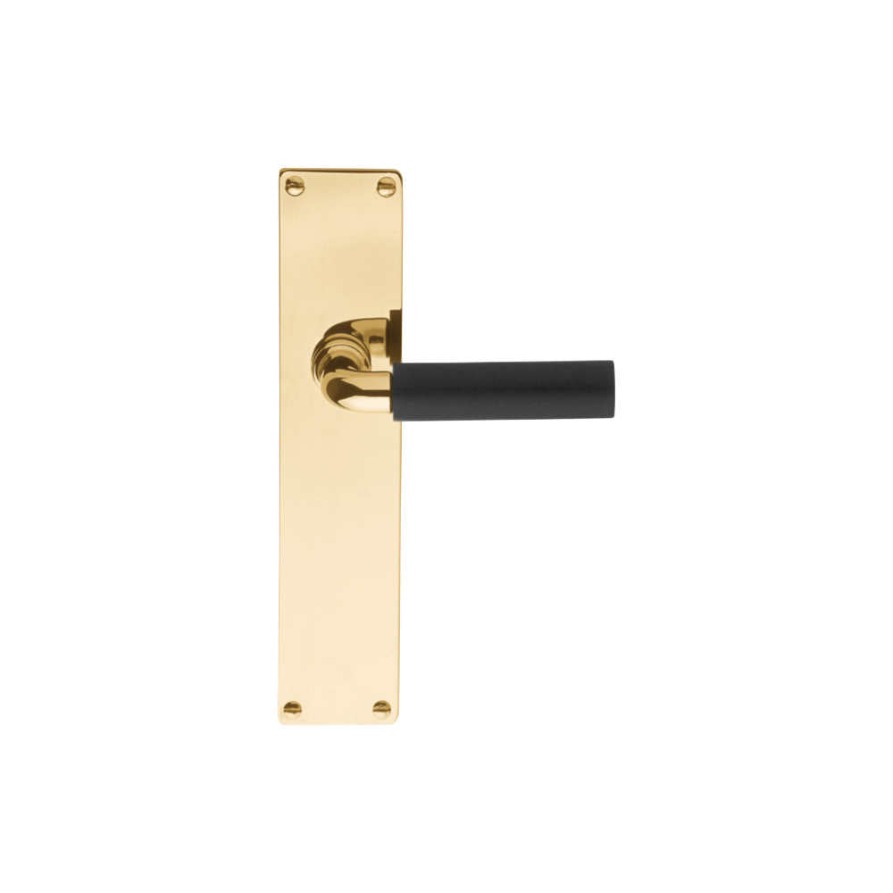 Pair of Formani TIMELESS 1923 lever handles on rectangular backplates, featuring sleek black finish and modern design.