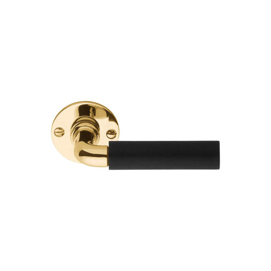 TIMELESS 1923MRR50 unsprung lever handle on rose brass unlacquered/ebony wood in Brass Unlacquered / Ebony Wood