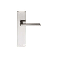 Pair of Formani TIMELESS 1927 lever handle sets on rectangular plates, showcasing sleek modern door hardware design.