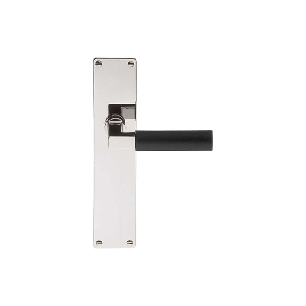 Pair of Formani TIMELESS 1930 lever handles with rectangular backplates in matte black finish.
