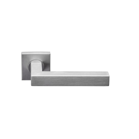 BASICS BSQ1 sprung lever handle on rose satin stainless steel  in Satin Stainless