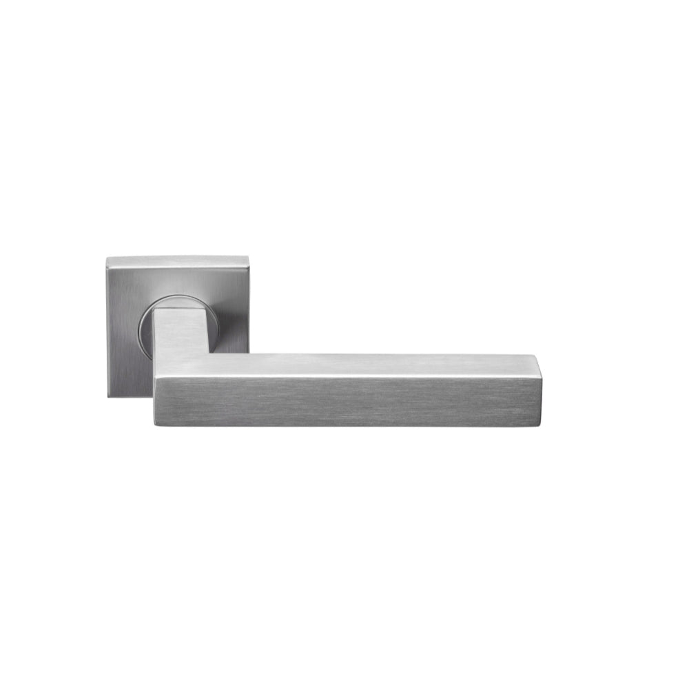 BASICS BSQ1 sprung lever handle on rose satin stainless steel  in Satin Stainless