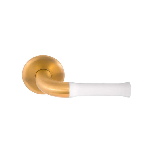 NOUR EV101/64 sprung lever handle on rose PVD satin gold/white  in Satin Gold/White PVD