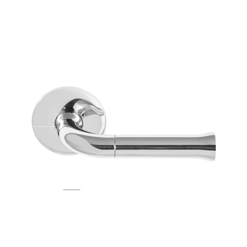 NOUR EV101/64 sprung lever handle on rose polished stainless steel in Polished Stainless Steel