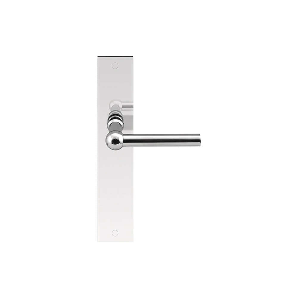 Pair of Formani FERROVIA lever handles on rectangular plates, showcasing sleek modern door hardware design.