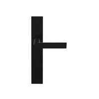 Pair of Formani ARC Lever door handles with 20 mm on rectangular backplates, showcasing sleek modern design and brushed metal finish