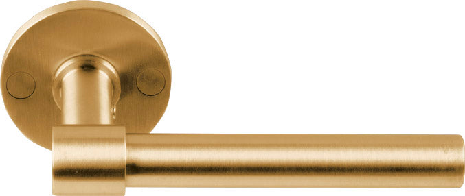 Pair of Formani ONE XL 15Ø lever handles on round rose, showcasing sleek, modern design in a polished finish.