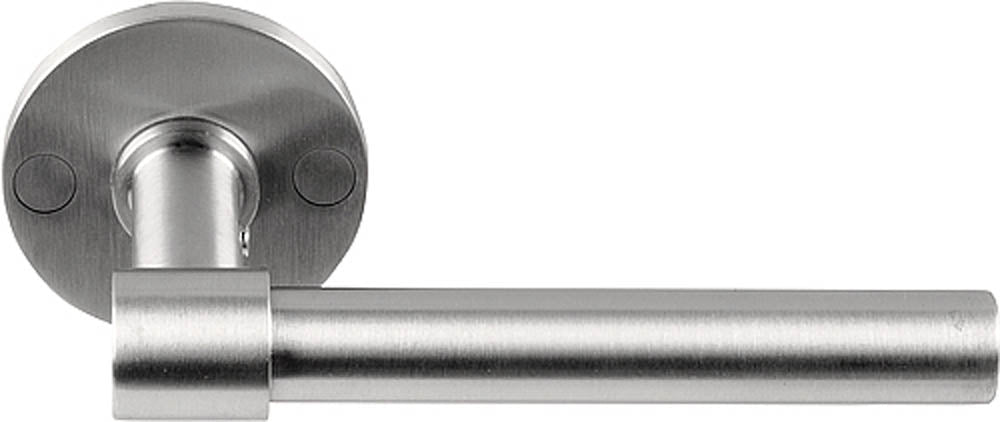 Pair of Formani ONE XL 15Ø lever handles on round rose, showcasing sleek modern design and polished finish.