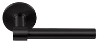 Pair of Formani ONE XL 15Ø lever handles on round rose, showcasing sleek modern design and polished finish.