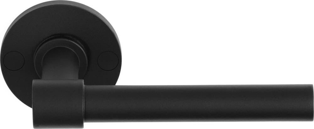 Pair of Formani ONE XL 15Ø lever handles with round rose, showcasing sleek modern design and polished metal finish.