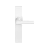 Pair of Formani ONE Lever door handles, 20mm diameter on rectangular plates, shown in polished chrome finish.