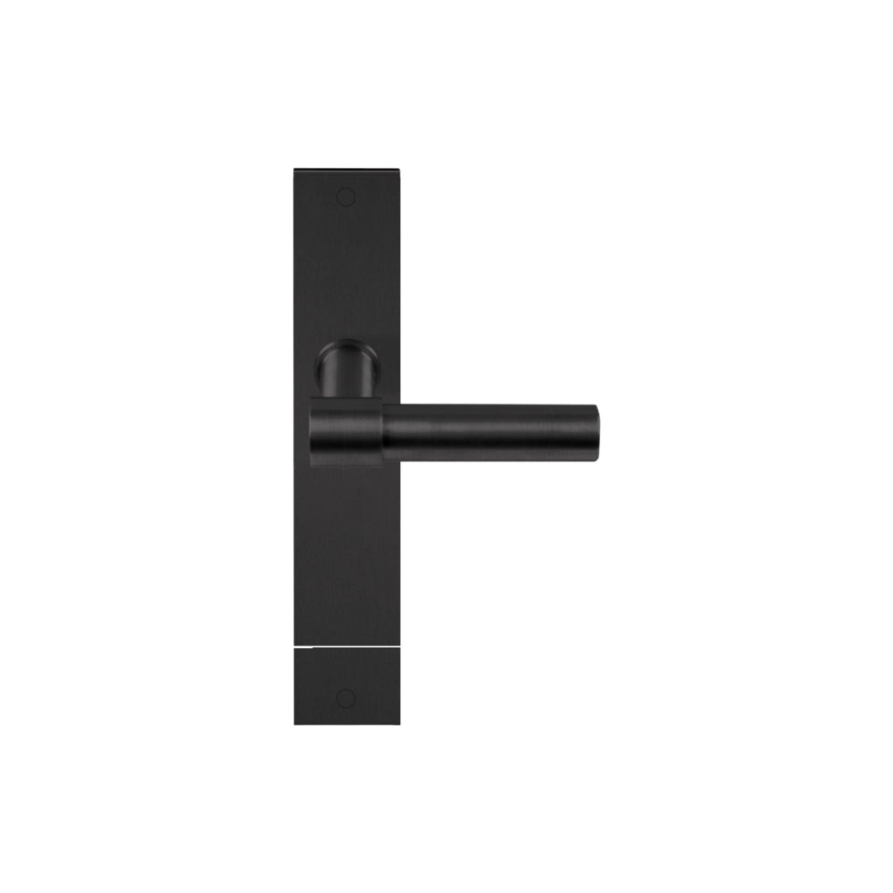 Pair of Formani ONE Lever handles, 20mm diameter, on rectangular plates, shown in polished finish.