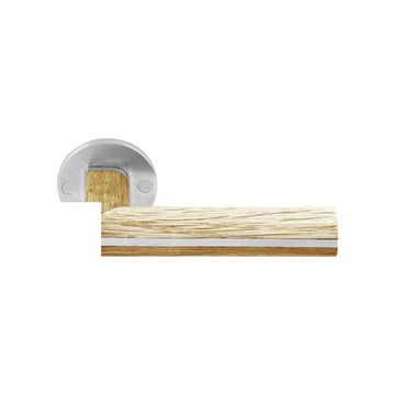 TWO PBL22/50 sprung lever handle on rose satin stainless steel/oak wood in Oak/Satin Stainless Steel